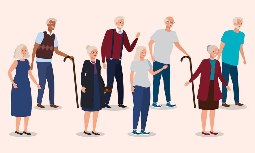 group of grandparents elegant avatar character Digital inclusion project to help residents access health services