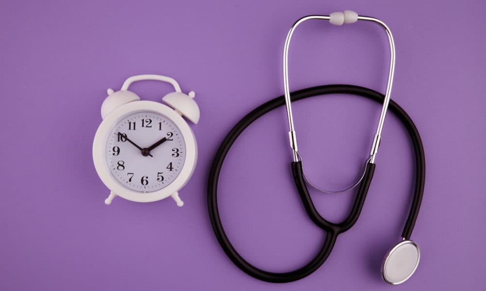 Time is important in life concept. Stethoscope kit and alarm clock Round-the-clock remote monitoring will change the face of health