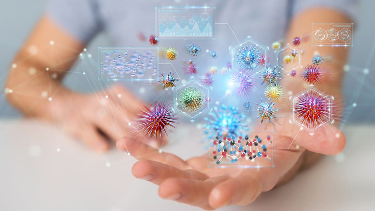 Businessman analyzing bacteria microscopic close-up 3D rendering Wound care boost amid rising bacteria threat