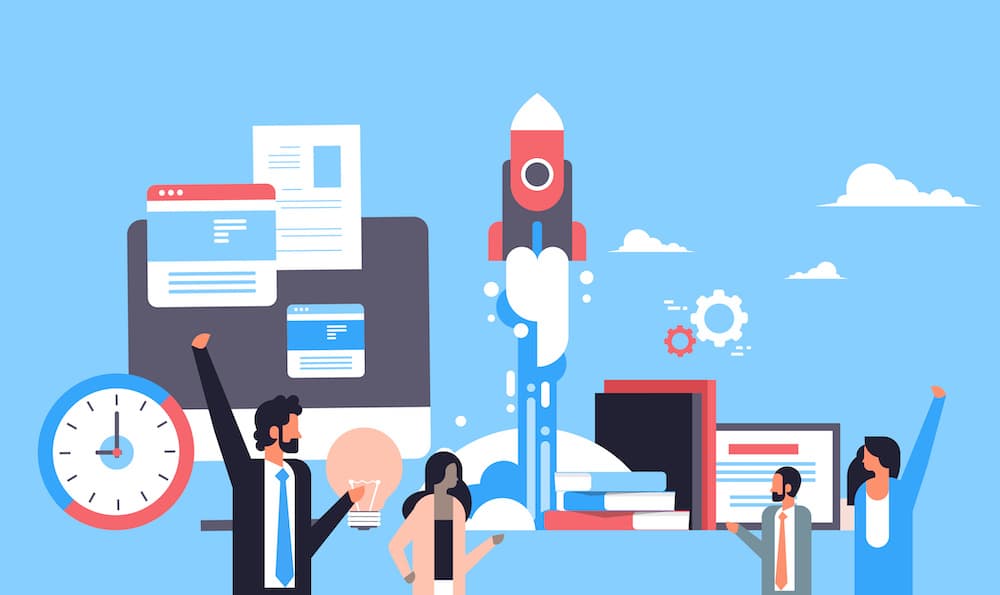 Business people launching new startup project space rocket start up flat horizontal portrait Standing up for health tech and SMEs: Shane Tickell’s vision