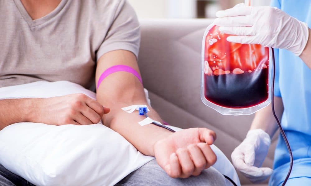Patient getting blood transfusion in hospital clinic Whole blood exchange could offer disease-modifying therapy for Alzheimer’s