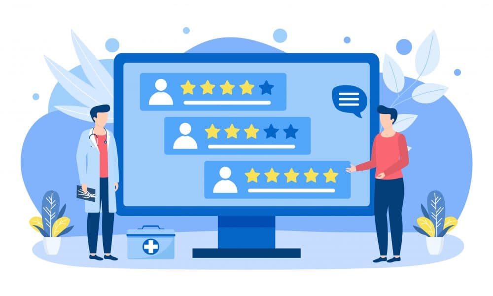 Doctors choice by rating, score, reviews vector illustration concept isolated banner. How does screen time affect our bodies?