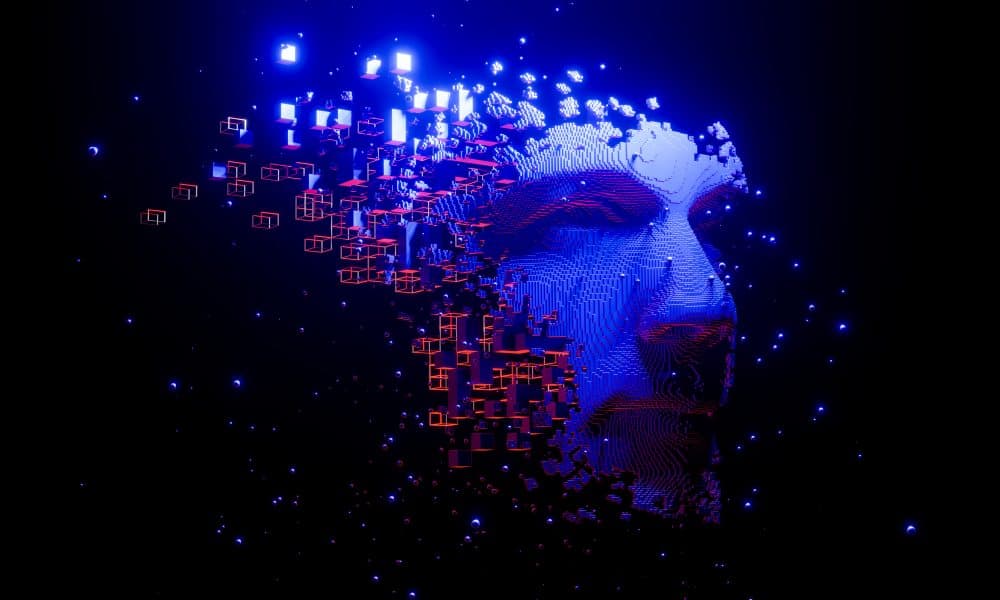 Abstract digital human face. Artificial intelligence concept of AI and the pathology revolution