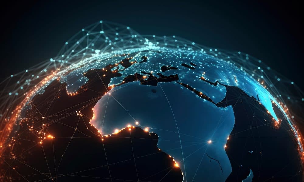 A planet earth with a network of lines and lines. Generative AI The impact of the fourth industrial revolution on the healthcare industry