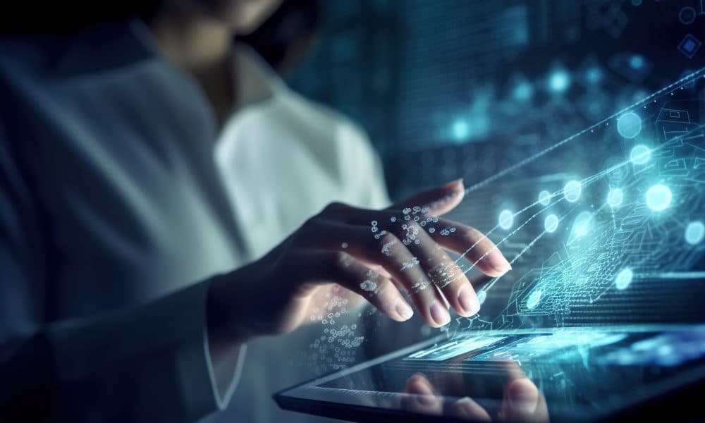 Medicine of the future. Healthcare technology and the networking concept. DNA. Digital health and networking on the hologram. Futuristic physician. Engineering and Medtech. Generative AI New medtech pilot environment established in Finland aims to slash market entry time