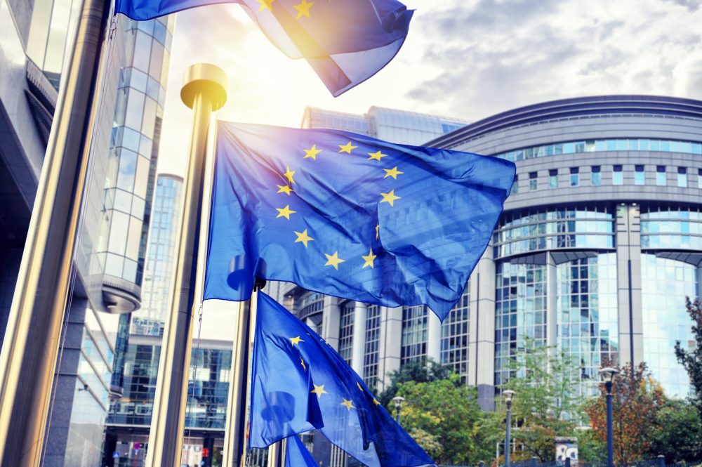 EU flags waving in front of European Parliament building in Brus EU General Court’s invalidity finding on 3D shape mark highlights med devices’ trade mark woes